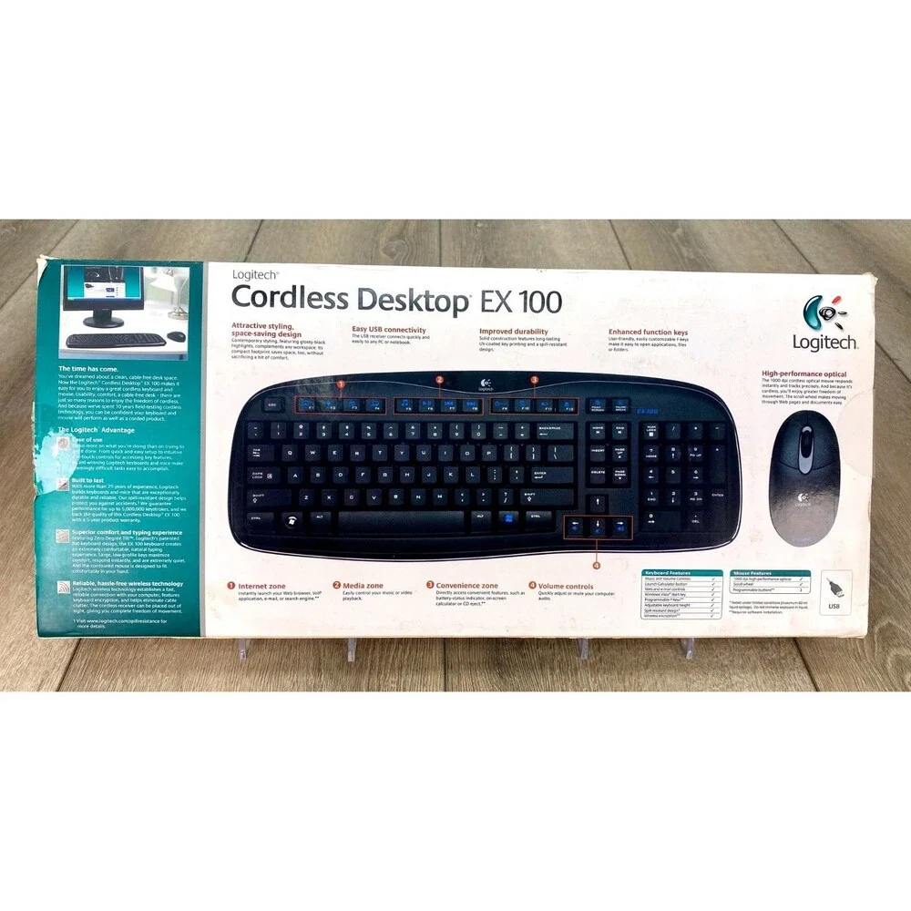 Clean Open Box Logitech EX 100 Cordless Desktop Mouse & Keyboard!